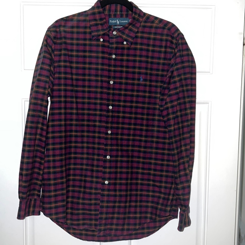 Ralph Lauren Button Down Dress Shirt Medium Custom Fit Plaid